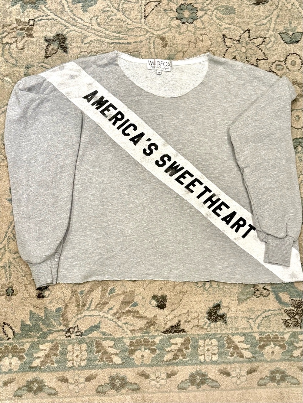 Wildfox Light Gray Sweatshirt with White Diagonal Sash